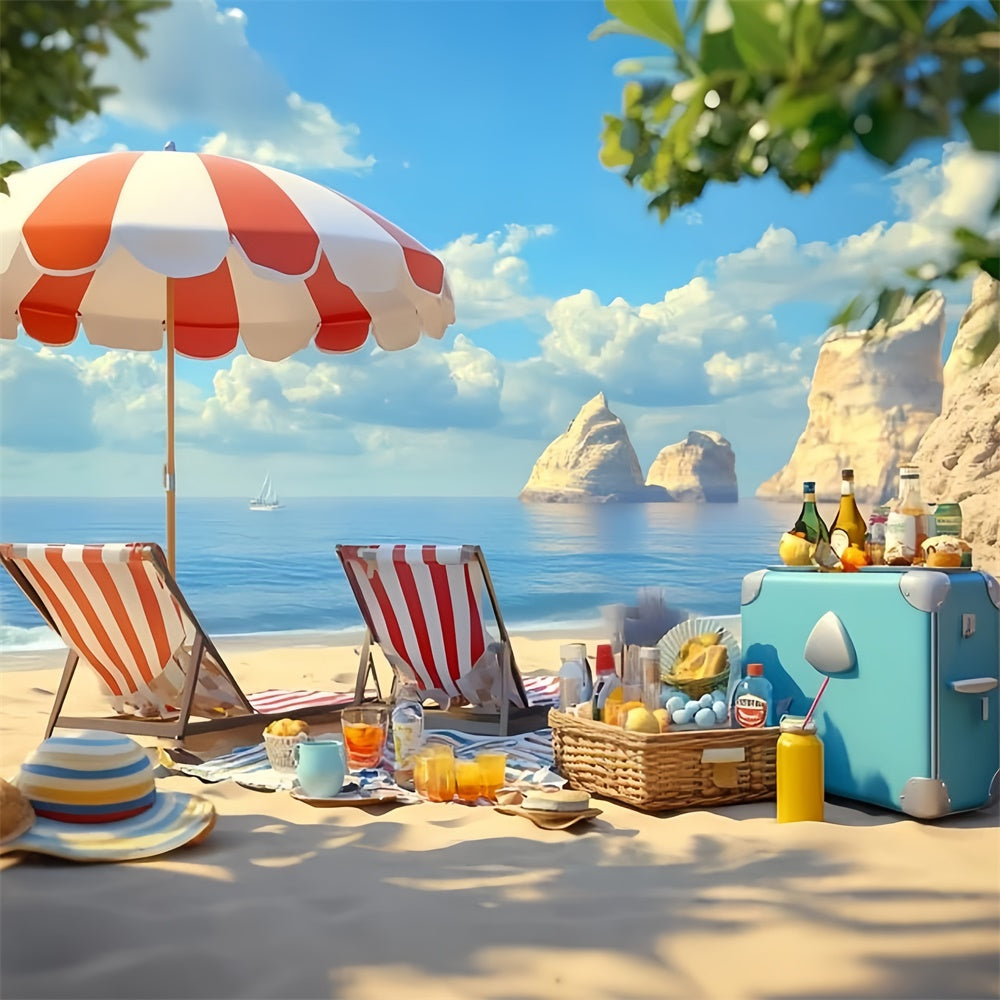 Beach Backdrops Gemütlicher Regenschirm Urlaub Sommer Fotohintergrund GQ6-15