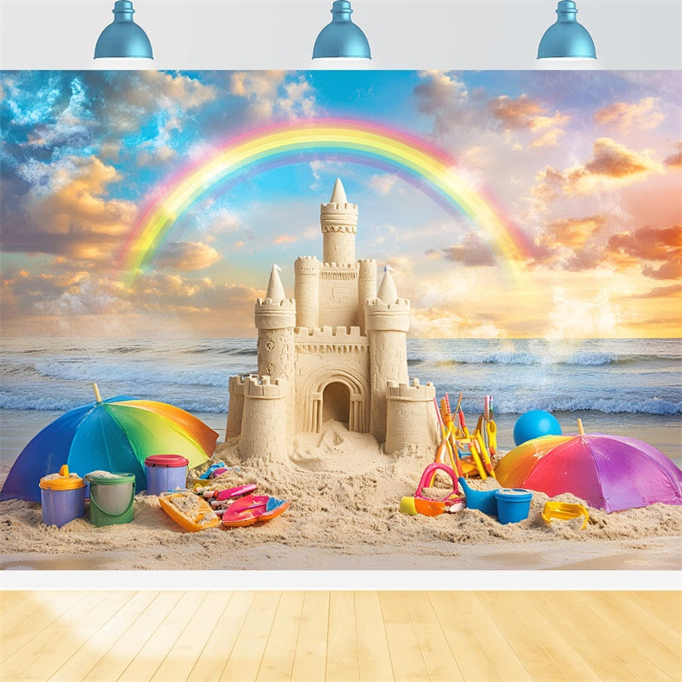 Regenbogen Backdrop Sonnenuntergang Sandburg Sommer Strand Backdrop GQ6-17