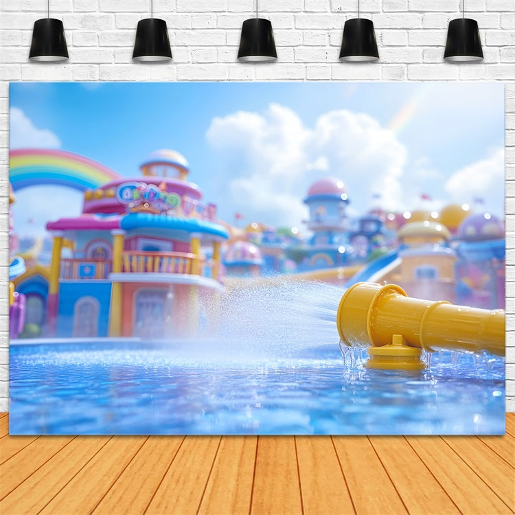 Sommer Fotokulisse Regenbogen Splash Wasserpark Kulisse GQ6-19