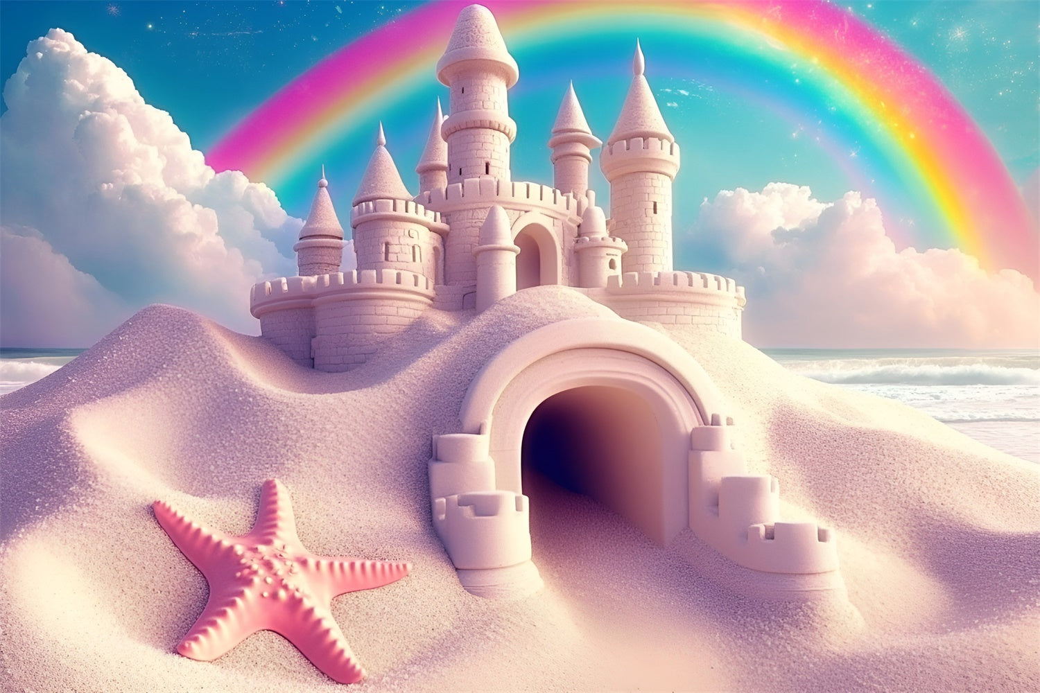 Regenbogen Fotokulisse Verträumte Strandfestung Sommerkulisse GQ6-21