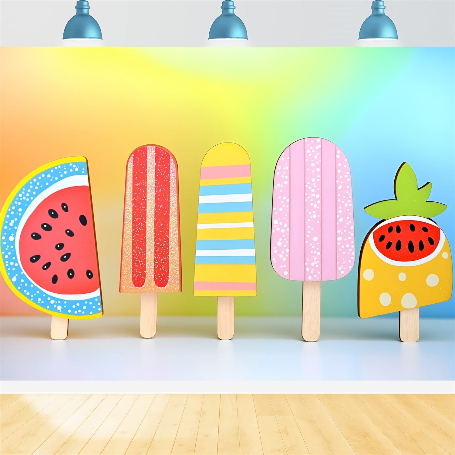 Sommer-Fotohintergrund Regenbogen Eis am Stiel Hintergrund GQ6-23