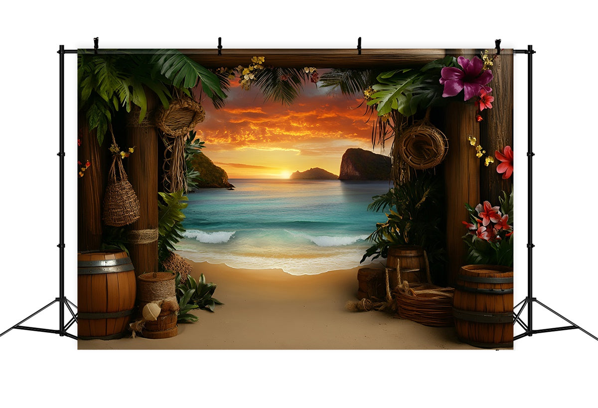 Tropischer Strand Hintergrund Sunset Getaway Sommer Fotokulisse GQ6-24