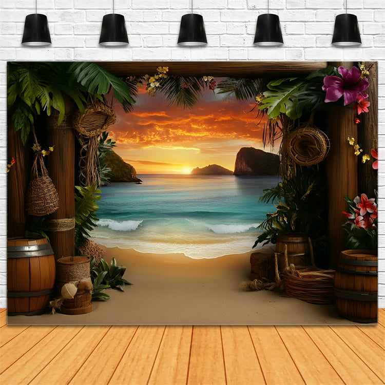 Tropischer Strand Hintergrund Sunset Getaway Sommer Fotokulisse GQ6-24
