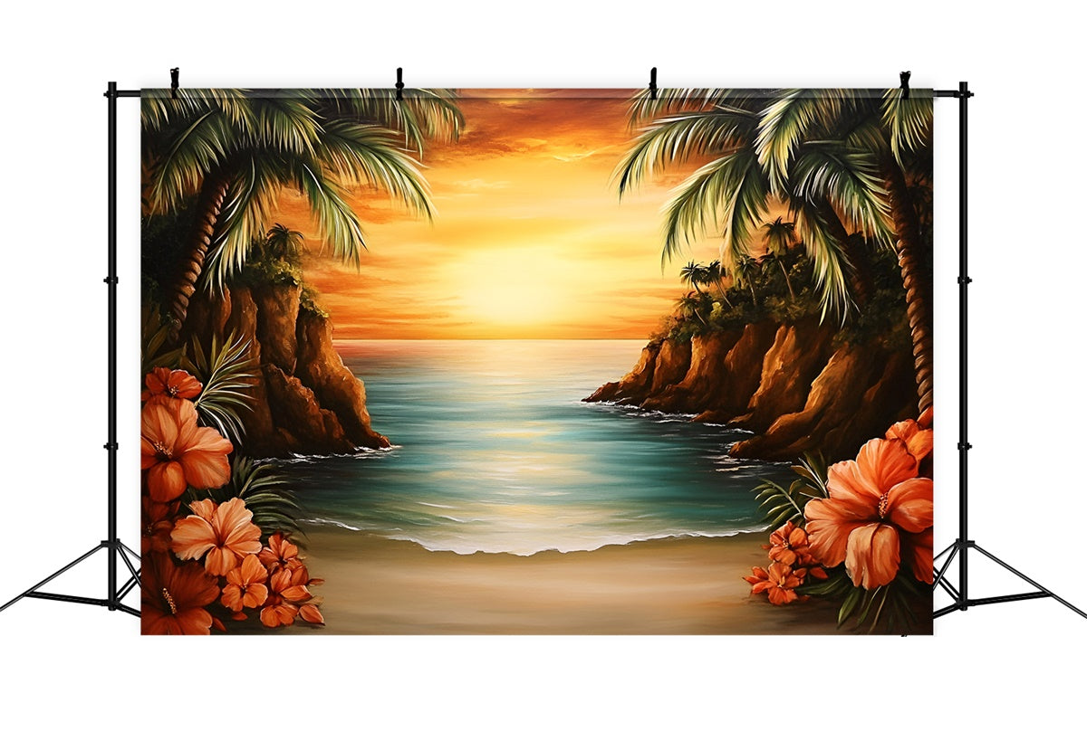 Tropischer Strand Hintergrund Romantische Insel Sonnenuntergang Sommer Hintergrund GQ6-27