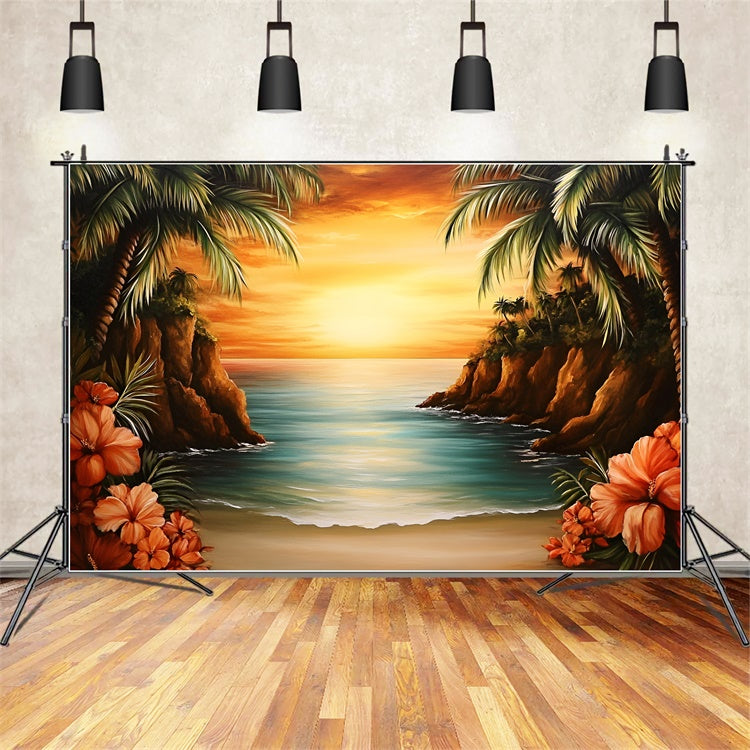 Tropischer Strand Hintergrund Romantische Insel Sonnenuntergang Sommer Hintergrund GQ6-27