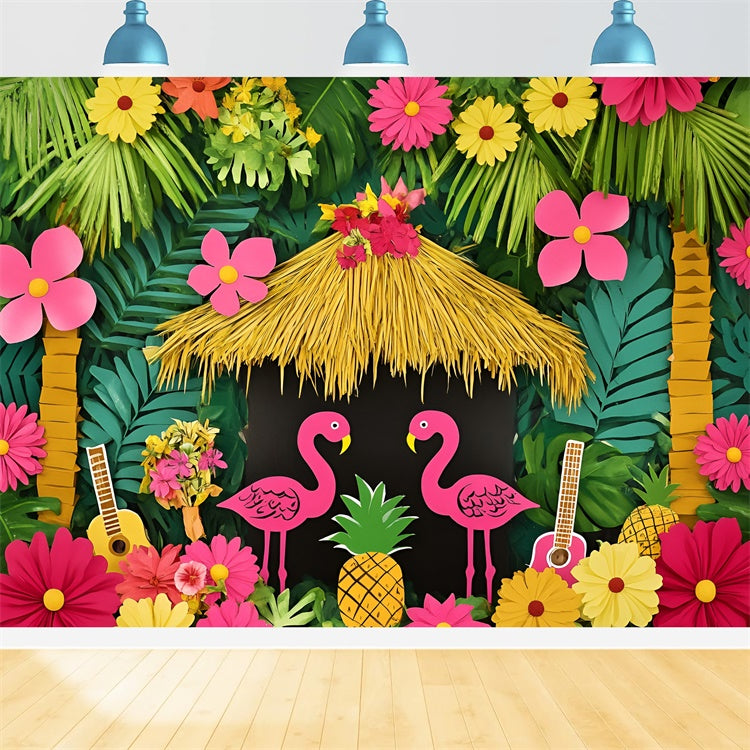 Hawaii-Themenhintergrund Rosa Flamingo Paradies Sommerhintergründe GQ6-29