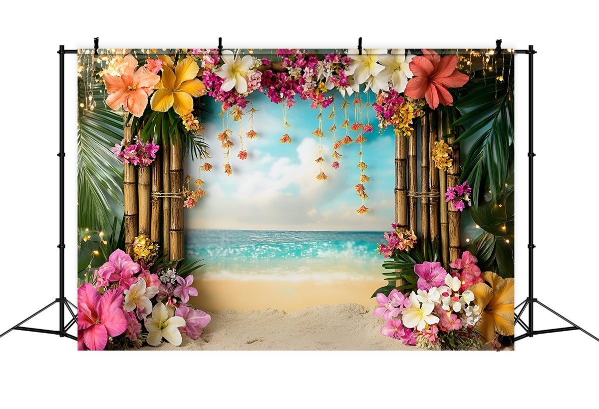 Tropischer Strand Backdrop Bambus Blumenbogen Sommer Backdrops GQ6-33