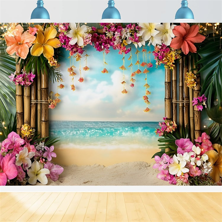 Tropischer Strand Backdrop Bambus Blumenbogen Sommer Backdrops GQ6-33