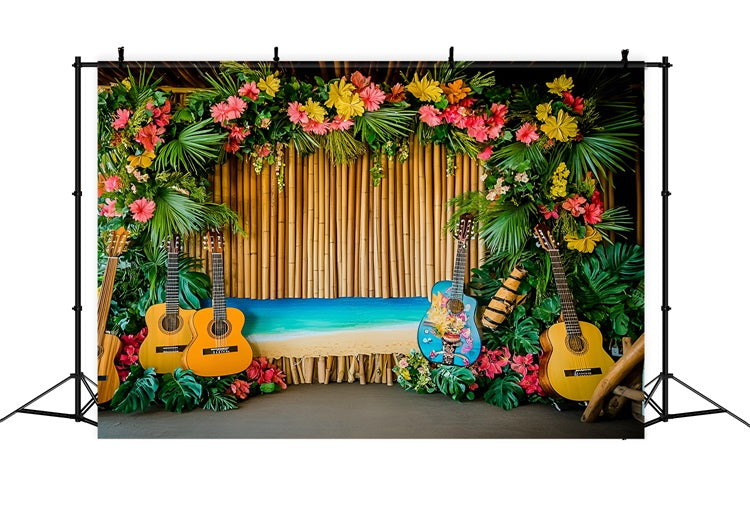 Hawaii-Themenhintergrund Tropische Gitarre Bühne Sommerhintergrund GQ6-35