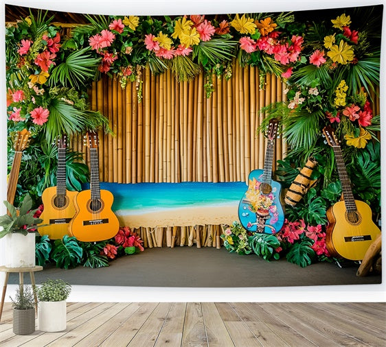 Hawaii-Themenhintergrund Tropische Gitarre Bühne Sommerhintergrund GQ6-35