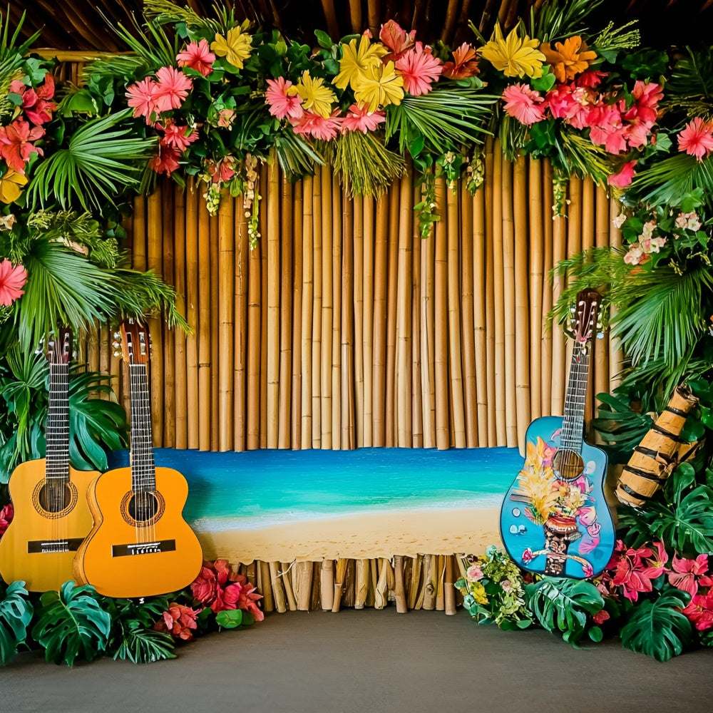 Hawaii-Themenhintergrund Tropische Gitarre Bühne Sommerhintergrund GQ6-35