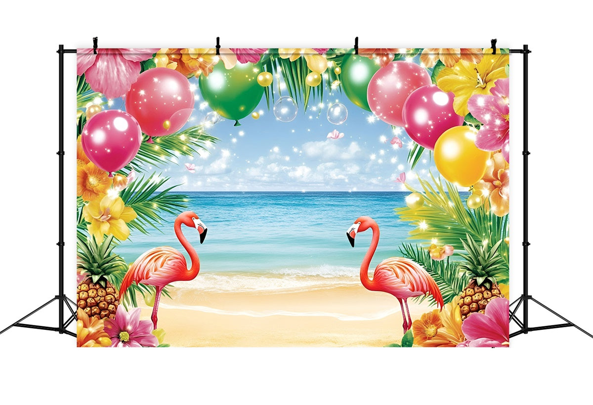 Tropischer Strand Backdrop Flamingo Fröhlicher Sommer Fotohintergrund GQ6-36