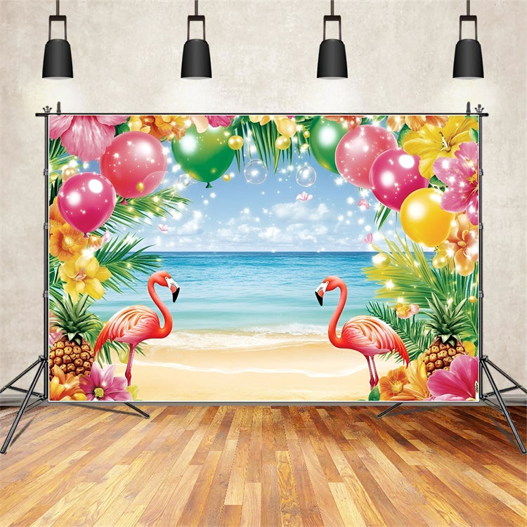 Tropischer Strand Backdrop Flamingo Fröhlicher Sommer Fotohintergrund GQ6-36