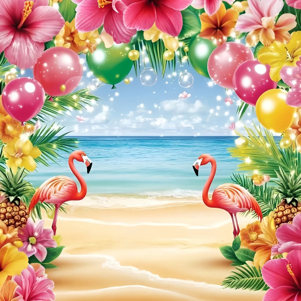 Tropischer Strand Backdrop Flamingo Fröhlicher Sommer Fotohintergrund GQ6-36