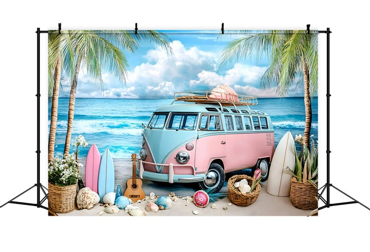 Strand-Themen-Hintergrund Gitarre Strand Van Sommer-Hintergrundbilder GQ6-7