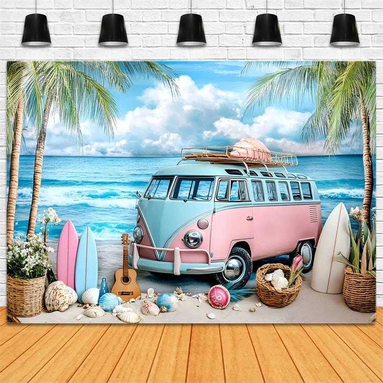 Strand-Themen-Hintergrund Gitarre Strand Van Sommer-Hintergrundbilder GQ6-7