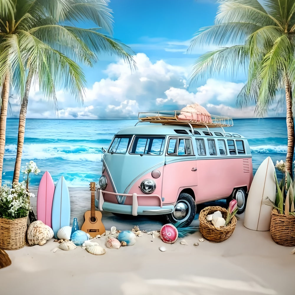 Strand-Themen-Hintergrund Gitarre Strand Van Sommer-Hintergrundbilder GQ6-7