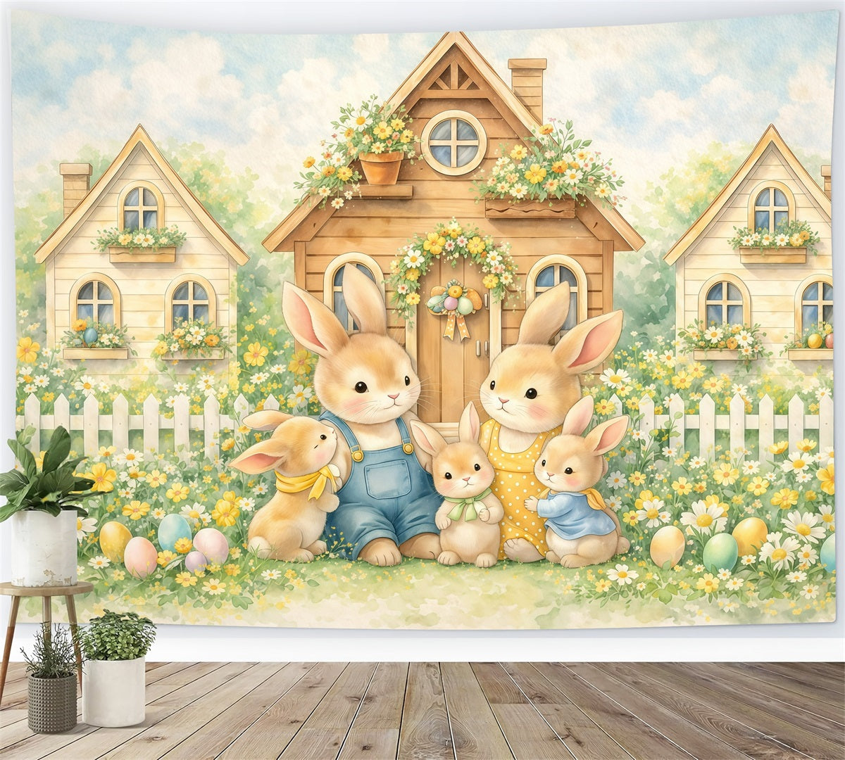 Peter Rabbit-Hintergrund Bilderbuch-Hasenfamilie Dorf Oster-Fotoshooting-Hintergrund GQ61-15