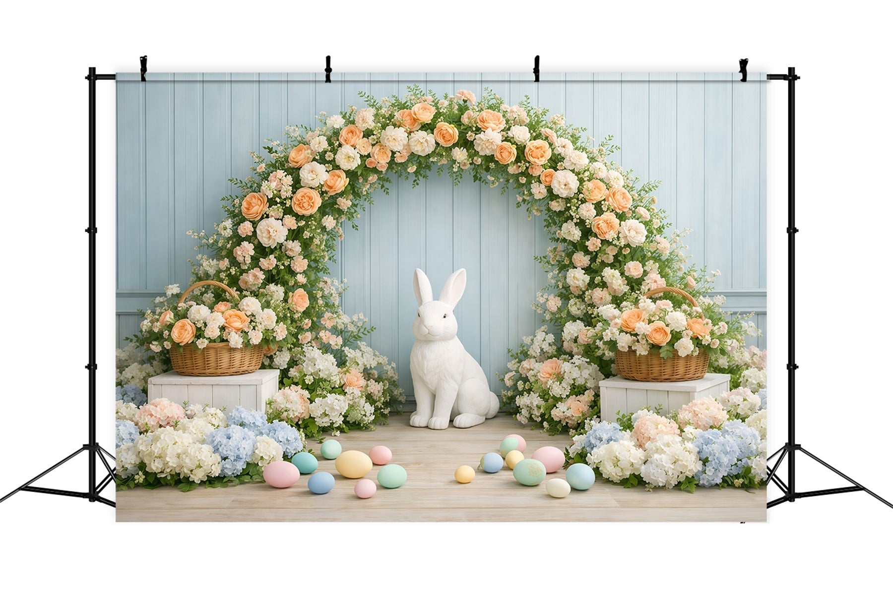Osterwandhintergrund Blütenhase Blumenbogen Osterhintergrund für Fotografie GQ61-18