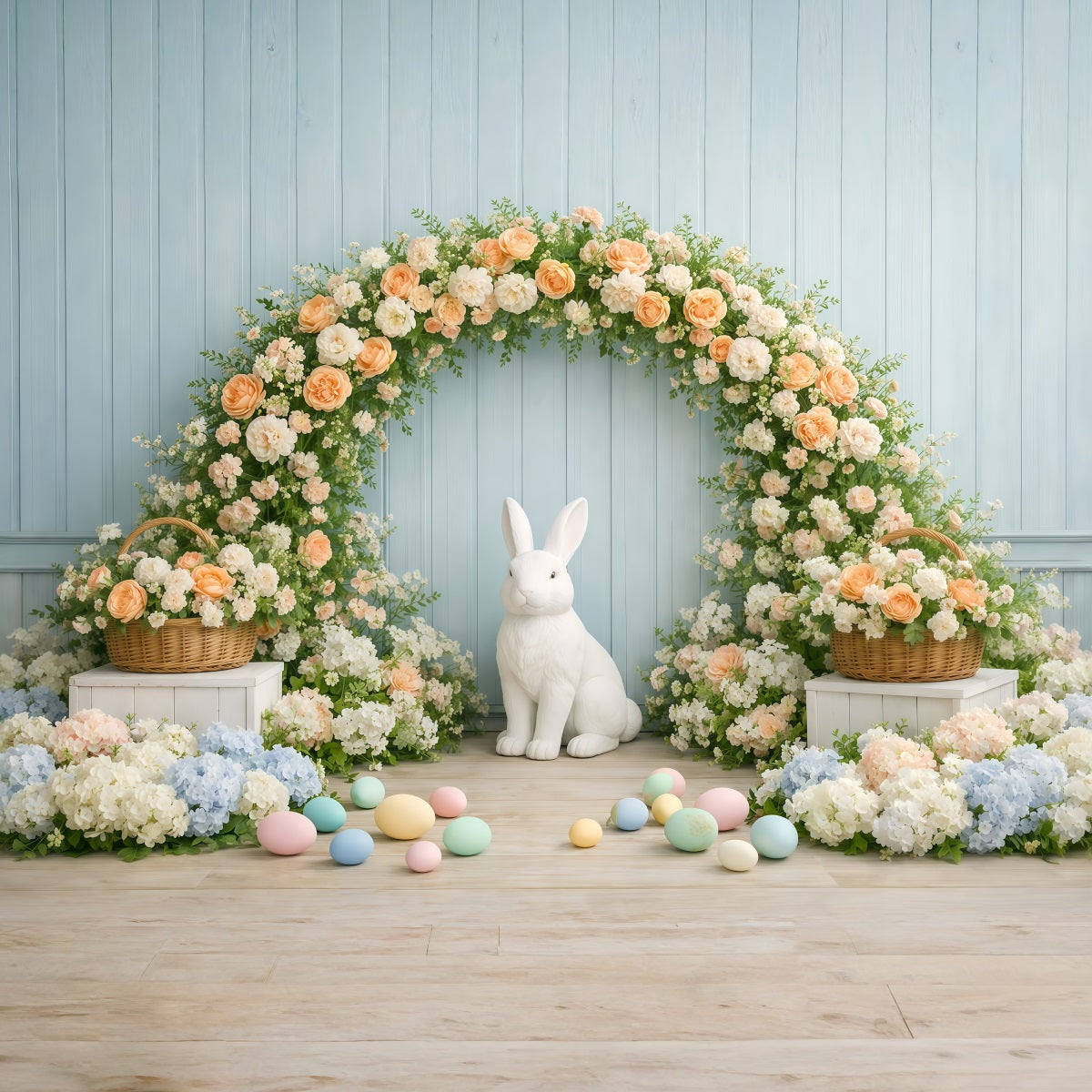 Osterwandhintergrund Blütenhase Blumenbogen Osterhintergrund für Fotografie GQ61-18