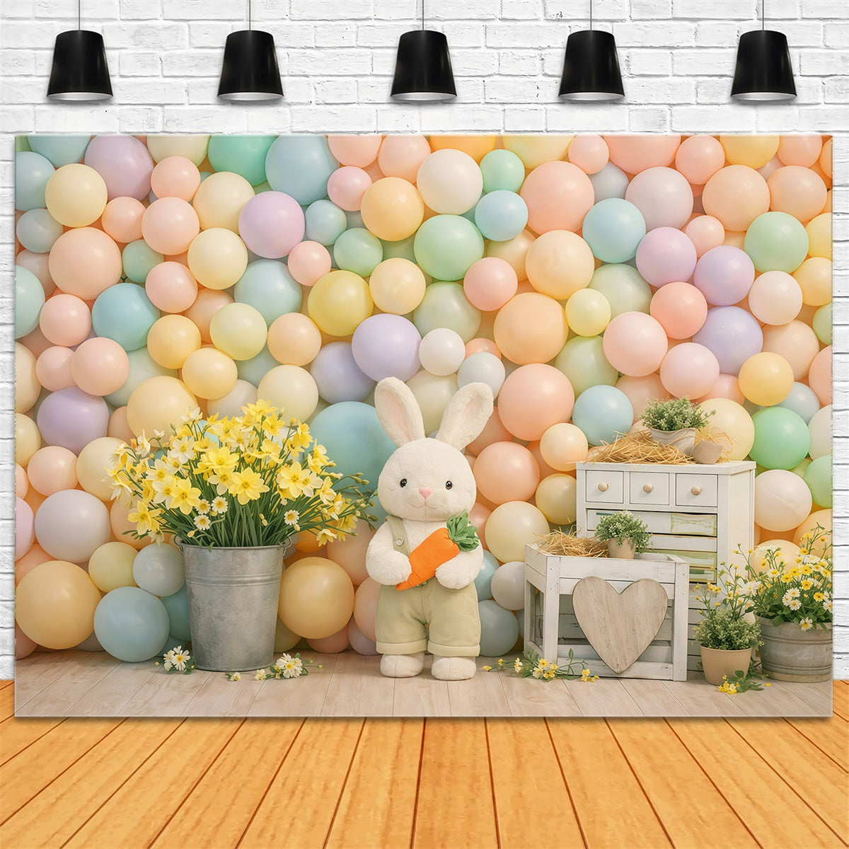 Ideen für Oster-Luftballon-Hintergründe Pastellfarbene Macaron-Hasen Gänseblümchen Oster-Hintergrund GQ61-23