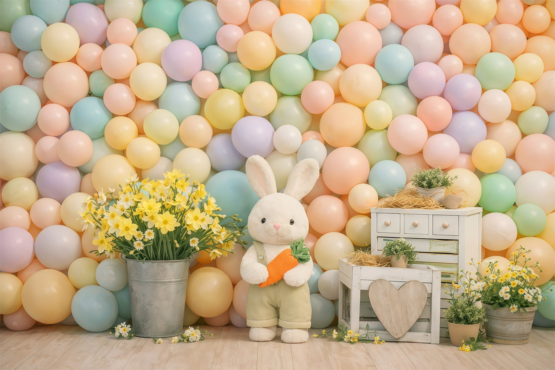 Ideen für Oster-Luftballon-Hintergründe Pastellfarbene Macaron-Hasen Gänseblümchen Oster-Hintergrund GQ61-23