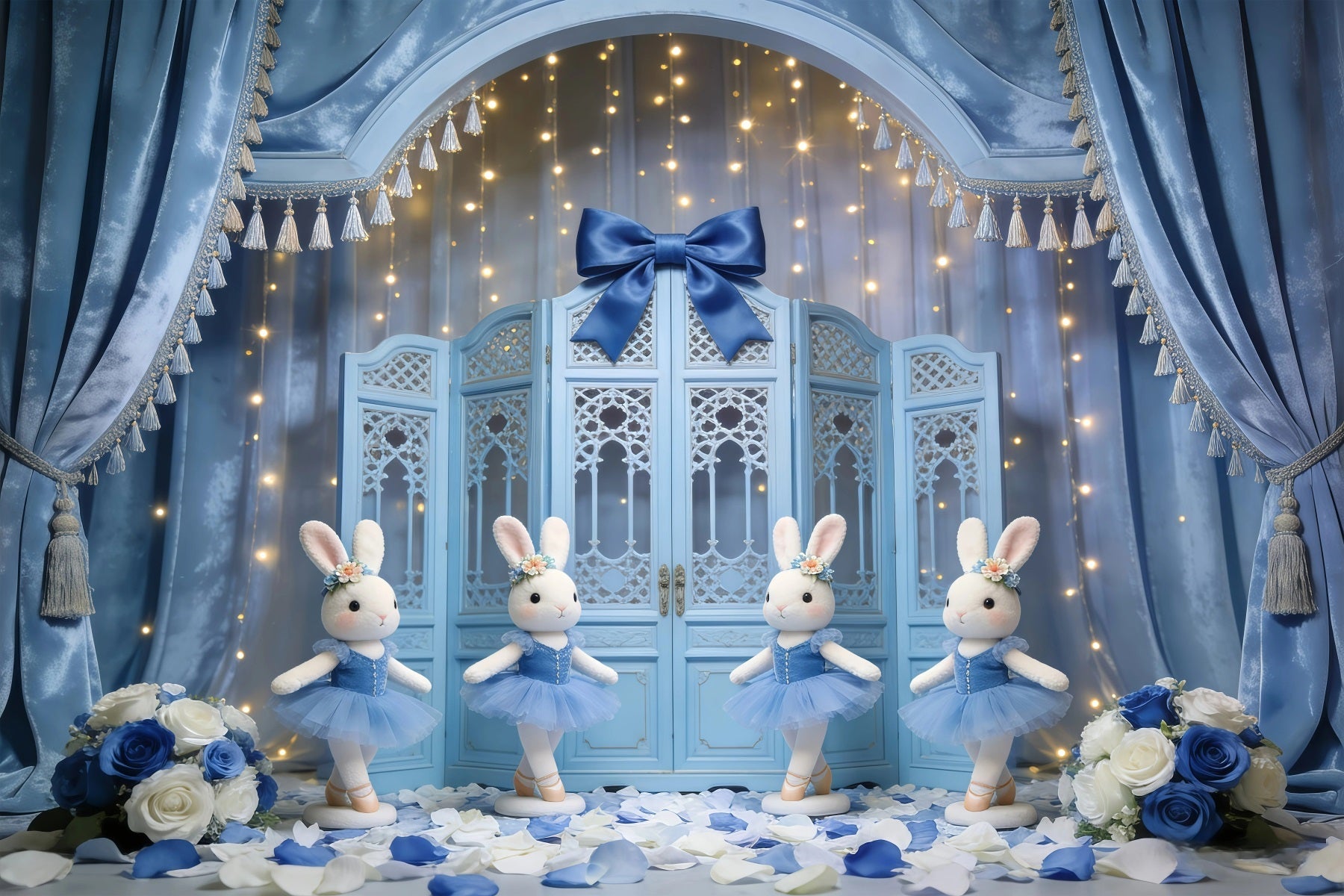Ideen für Hasen-Hintergründe Blauer Vorhang Ballettbühnen-Hintergrund für Osterfotos GQ61-27