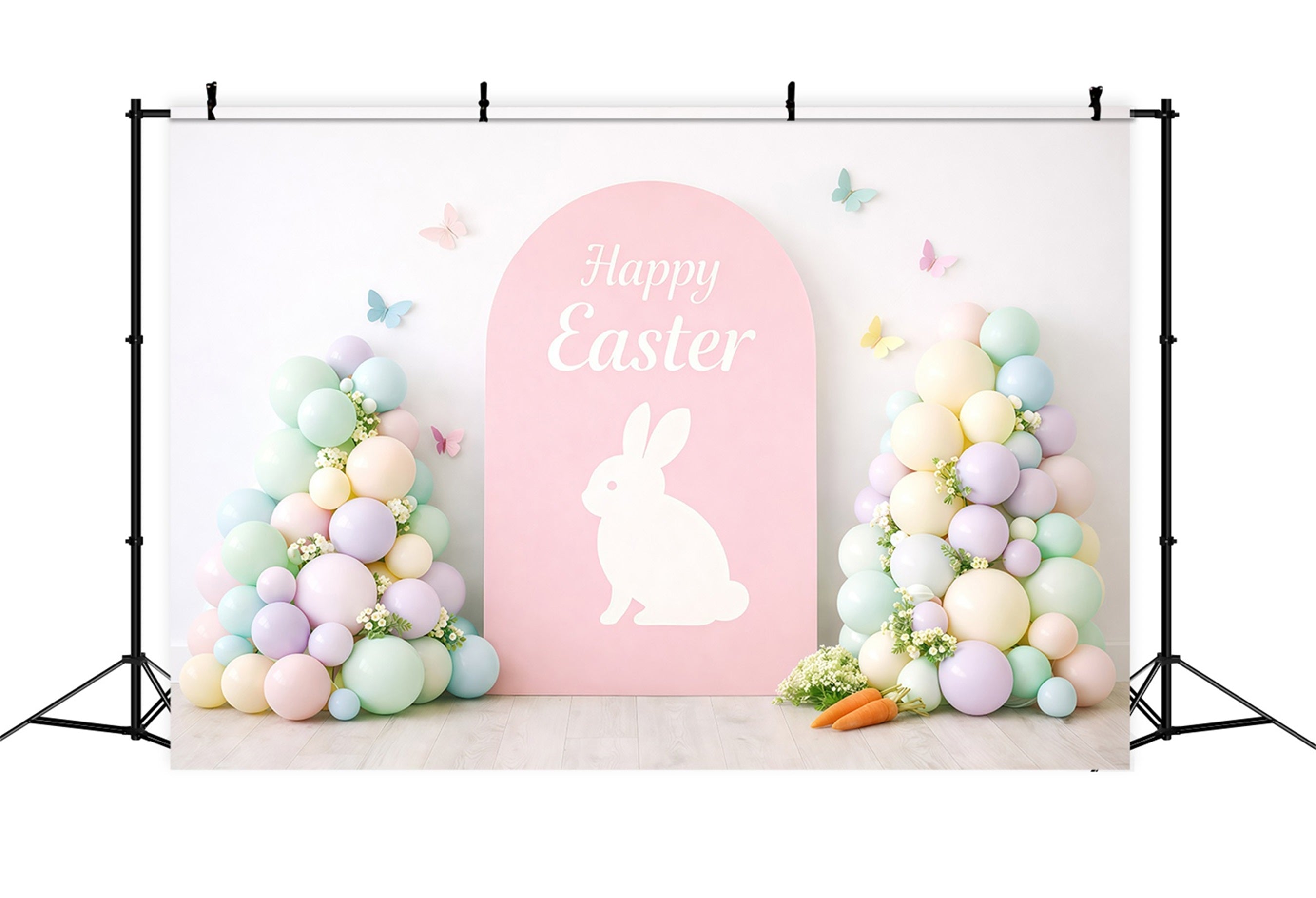 Osterhase-Hintergrund Ballons Pastellfarben Macaron Hase Bogen Frohe Ostern Foto-Hintergrund GQ61-30