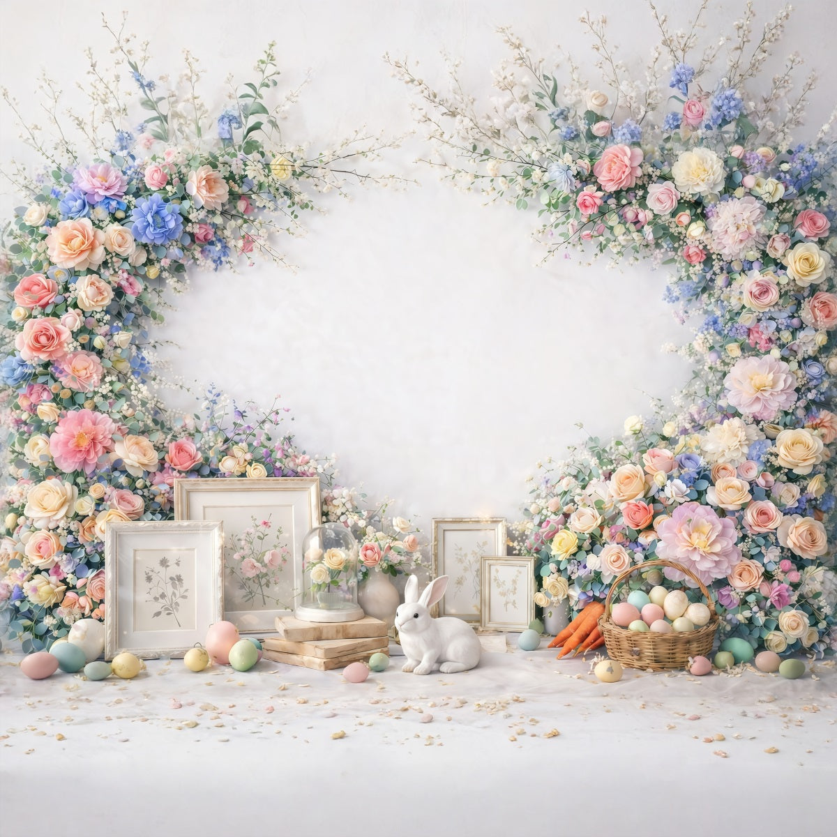 Oster-Blumenhintergrund Hase Ei Cremiger minimalistischer Osterhintergrund für Fotos GQ61-37