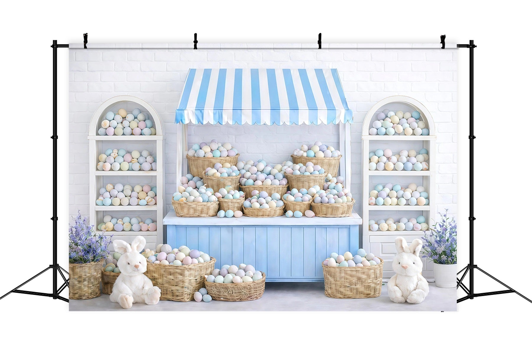 Fotografie Osterhase-Hintergrund Pastellfarbenes Ei Marktstand-Hintergrund für Ostern GQ61-38