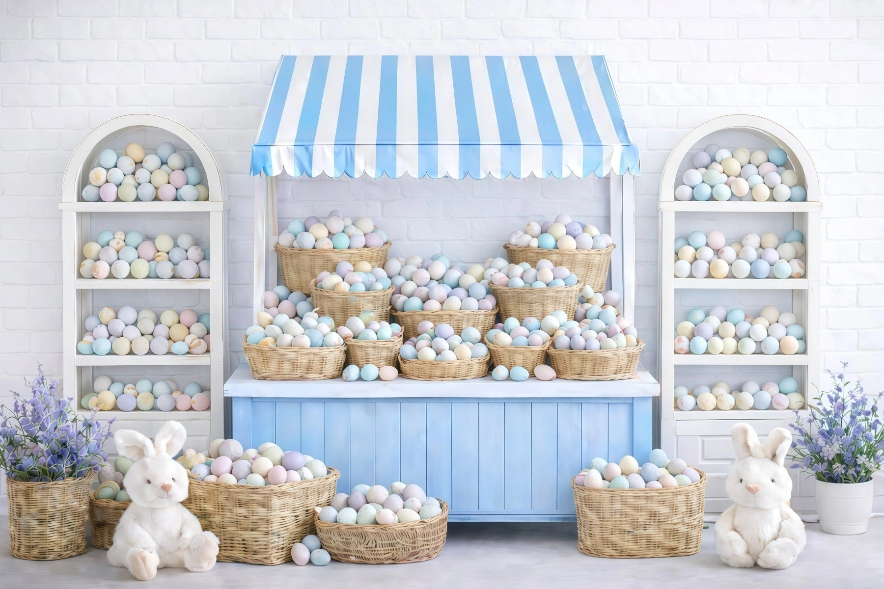 Fotografie Osterhase-Hintergrund Pastellfarbenes Ei Marktstand-Hintergrund für Ostern GQ61-38