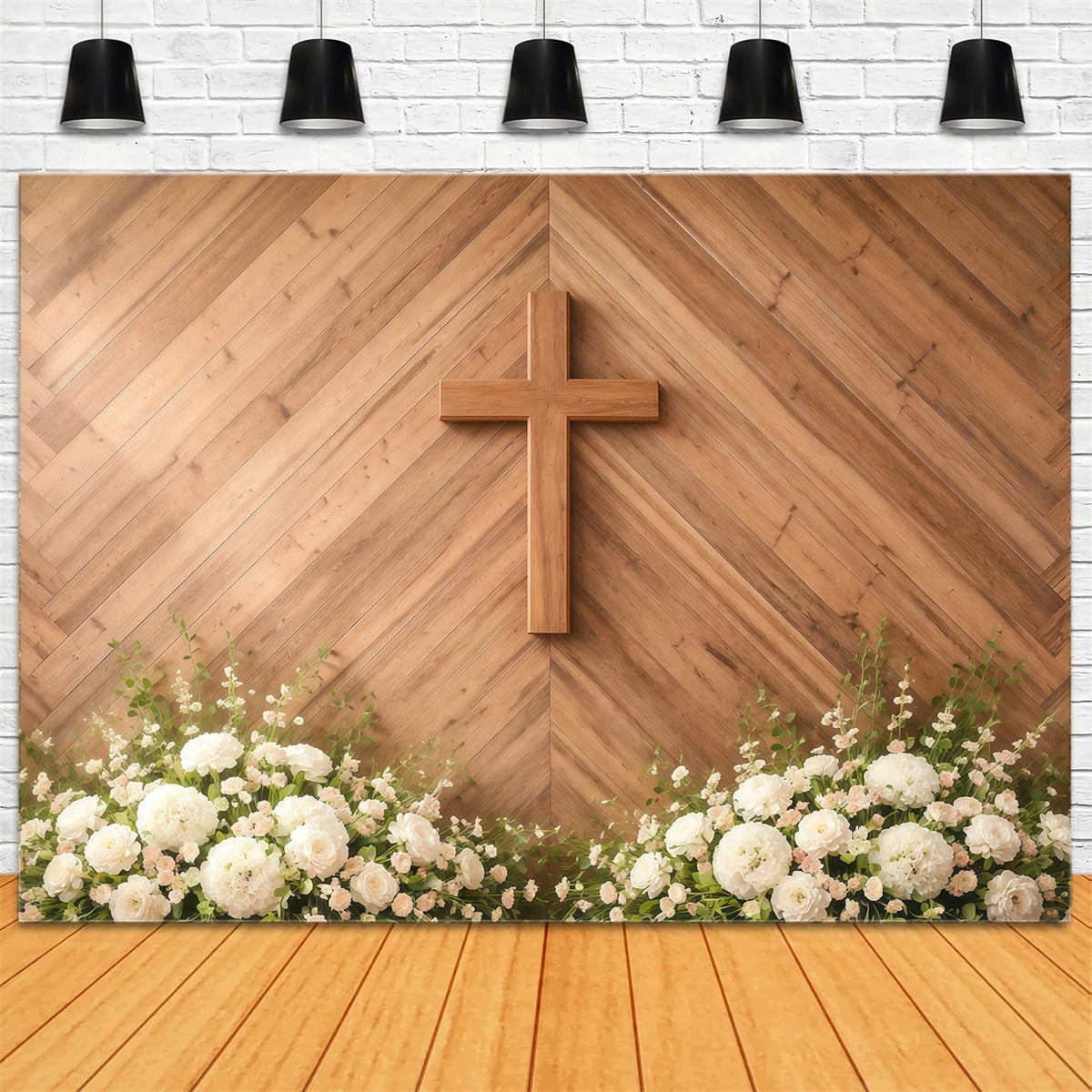Ostersonntag-Hintergrund Holzkreuz Blumenaltar Ostern-Bildhintergrund-Ideen GQ61-4