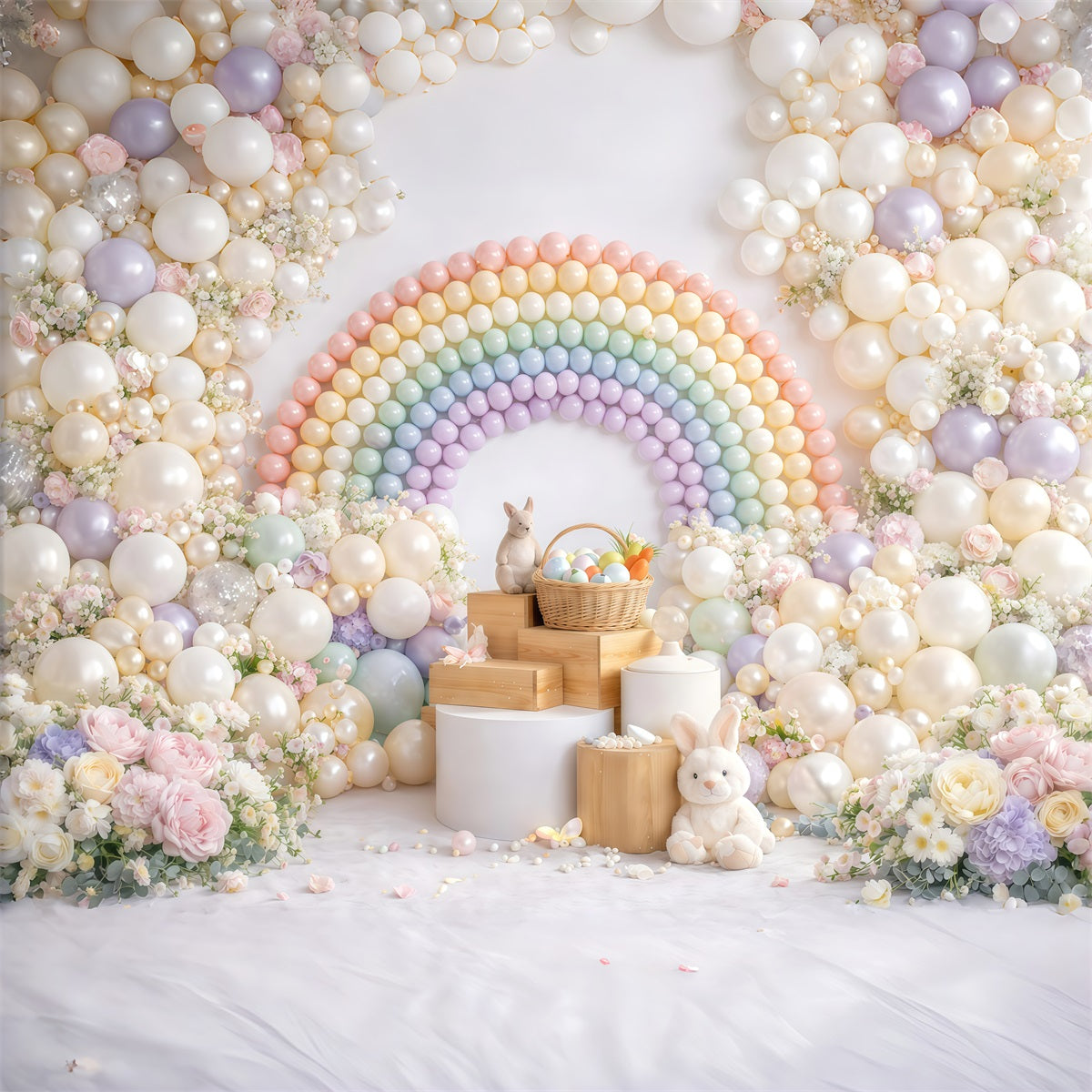 Ideen für Oster-Ballon-Hintergründe Pastellfarbene Macaron-Regenbogenblumen Ideen für Oster-Bildhintergründe GQ61-40