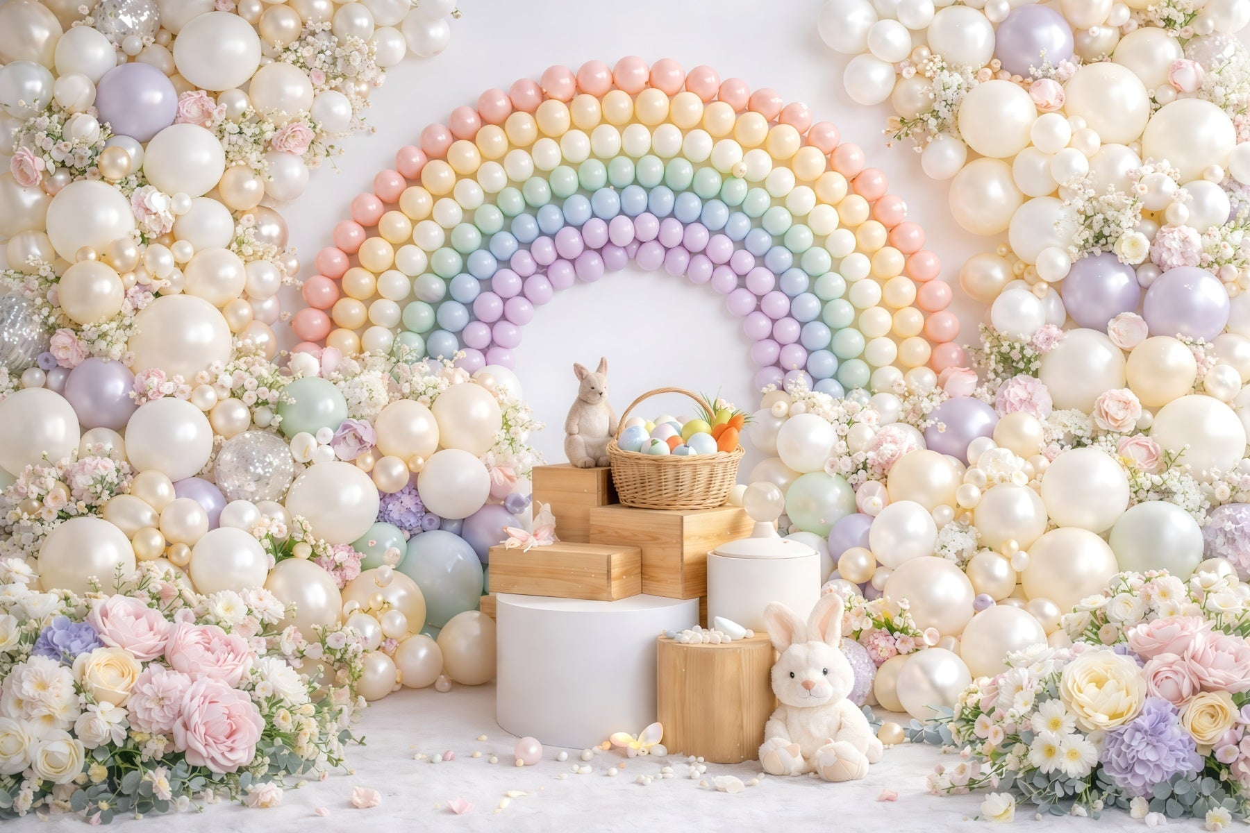 Ideen für Oster-Ballon-Hintergründe Pastellfarbene Macaron-Regenbogenblumen Ideen für Oster-Bildhintergründe GQ61-40