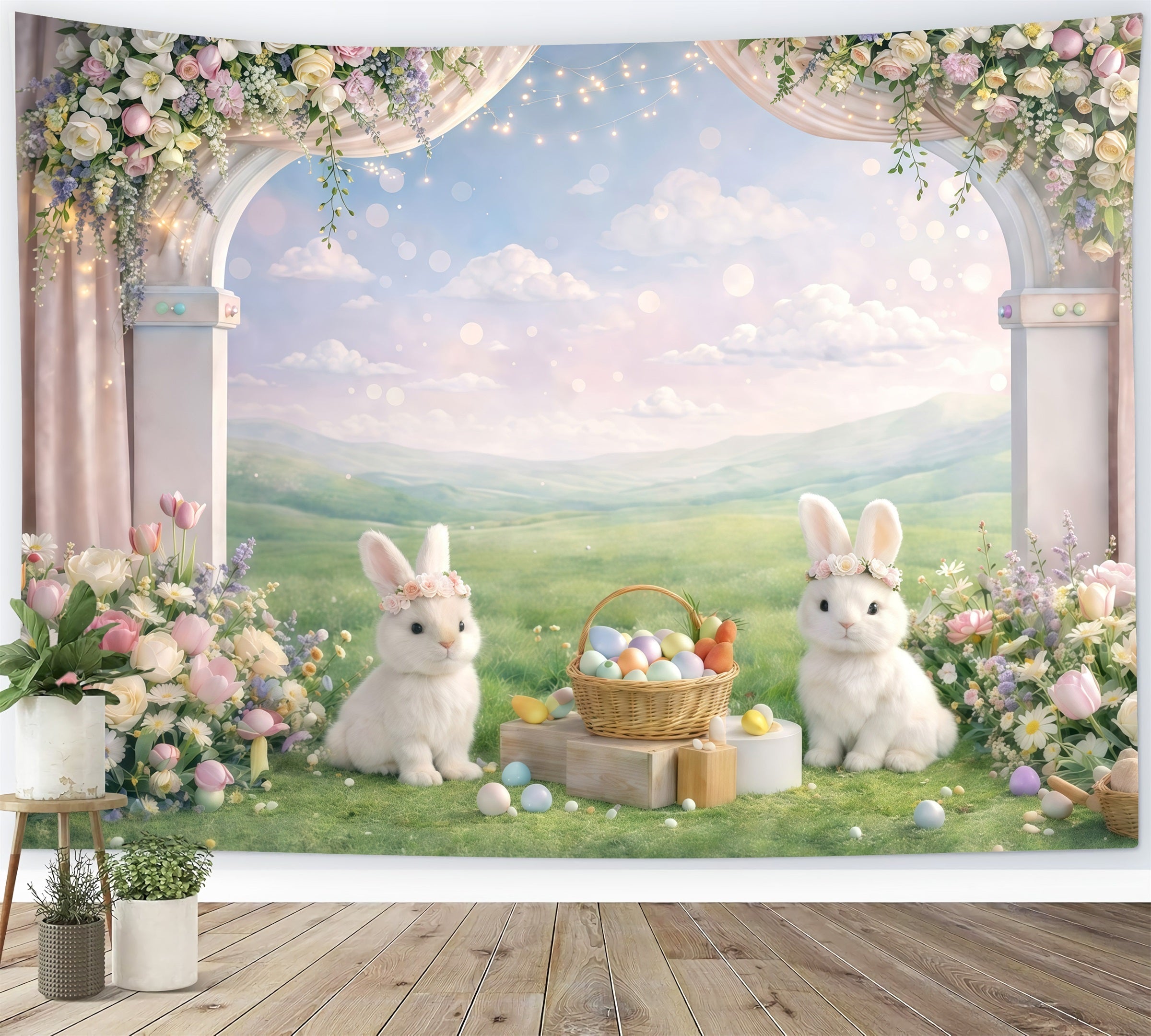 Ideen für Hasen-Hintergründe Gartenbogen-Hase Wiese Oster-Fotografie-Hintergrund GQ61-41