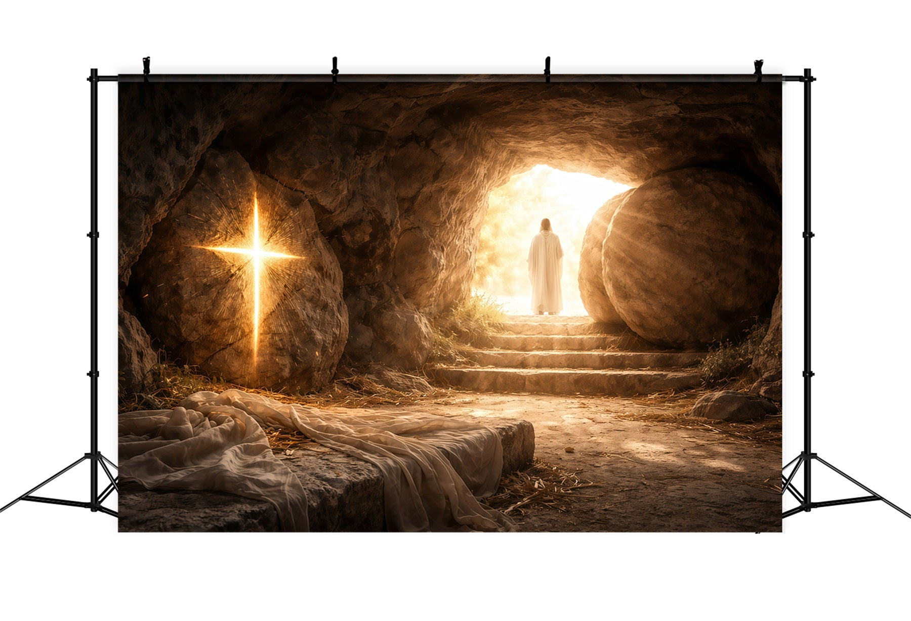 Oster-Fotohintergründe für Kirchen Auferstehungshöhle Strahlender Licht-Hintergrund für Ostern GQ61-5