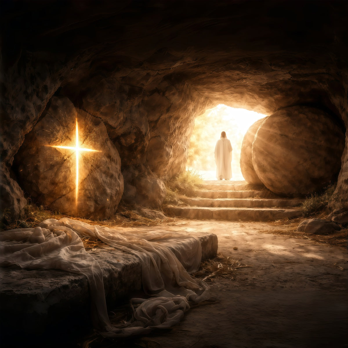Oster-Fotohintergründe für Kirchen Auferstehungshöhle Strahlender Licht-Hintergrund für Ostern GQ61-5