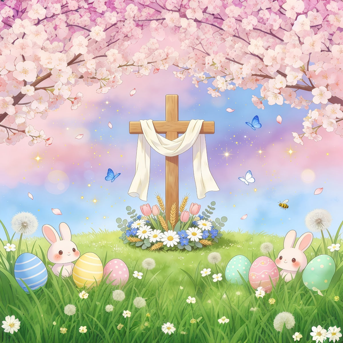 Oster-Hintergrund mit religiösem Motiv Kreuz Hase Ei Pastellfarbener Himmel Ideen für Oster-Hintergründe GQ61-56