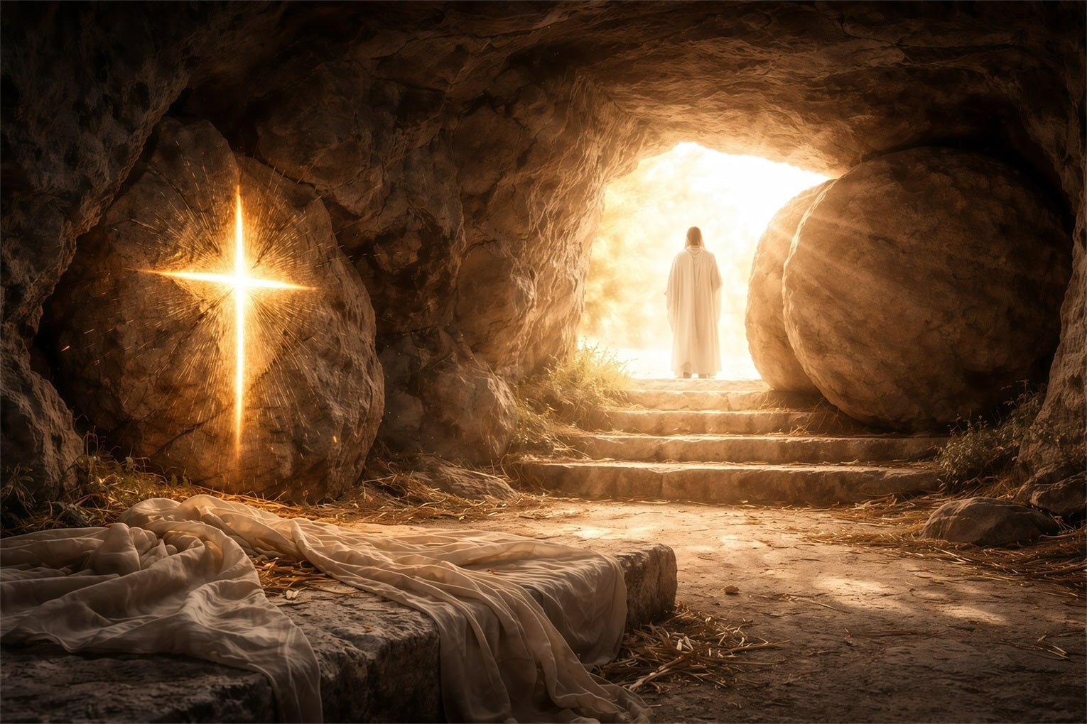 Oster-Fotohintergründe für Kirchen Auferstehungshöhle Strahlender Licht-Hintergrund für Ostern GQ61-5