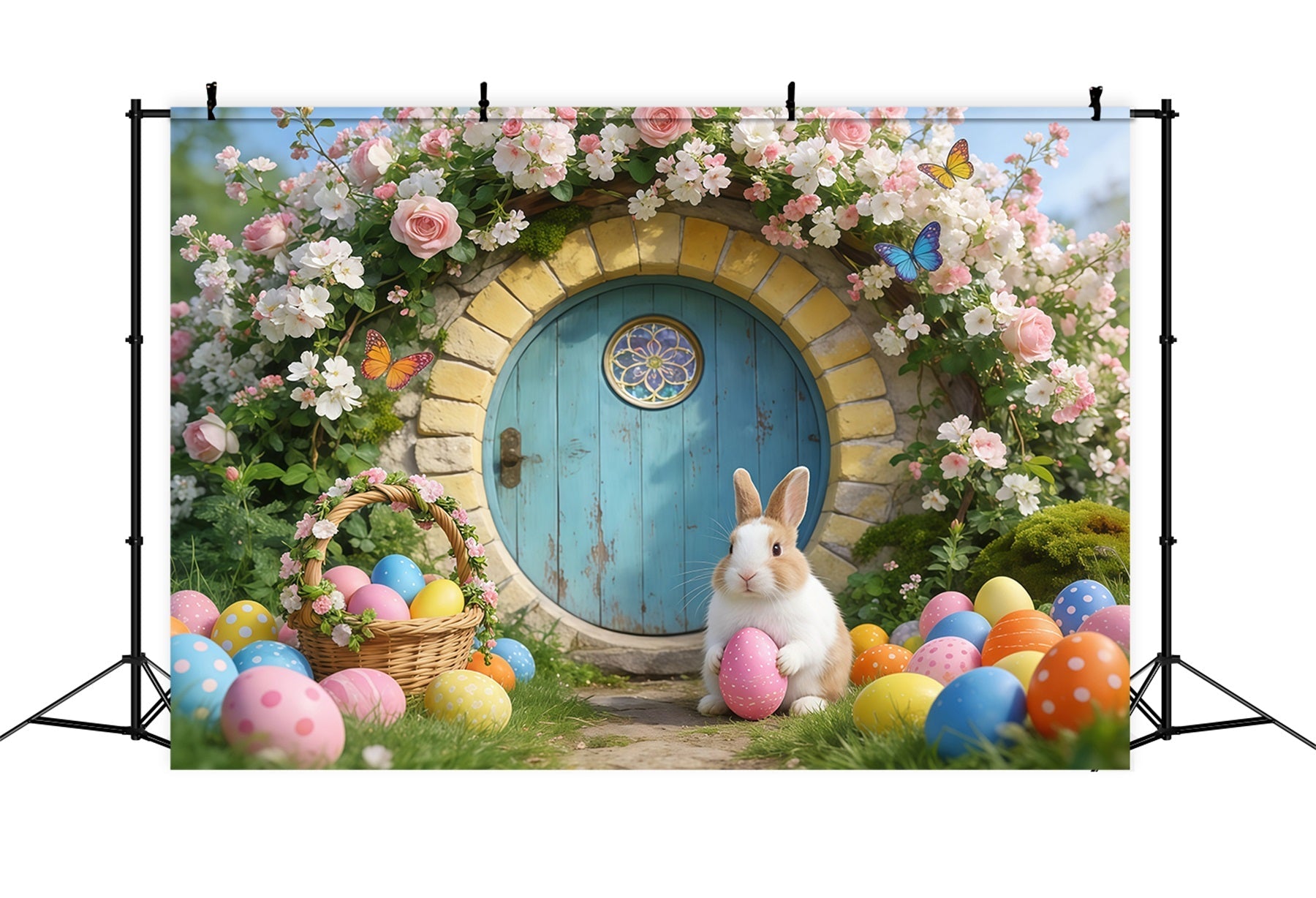 Osterhase-Höhle-Hintergrund Märchenhaus Blumenbogen Oster-Hintergrund Fotos GQ61-68