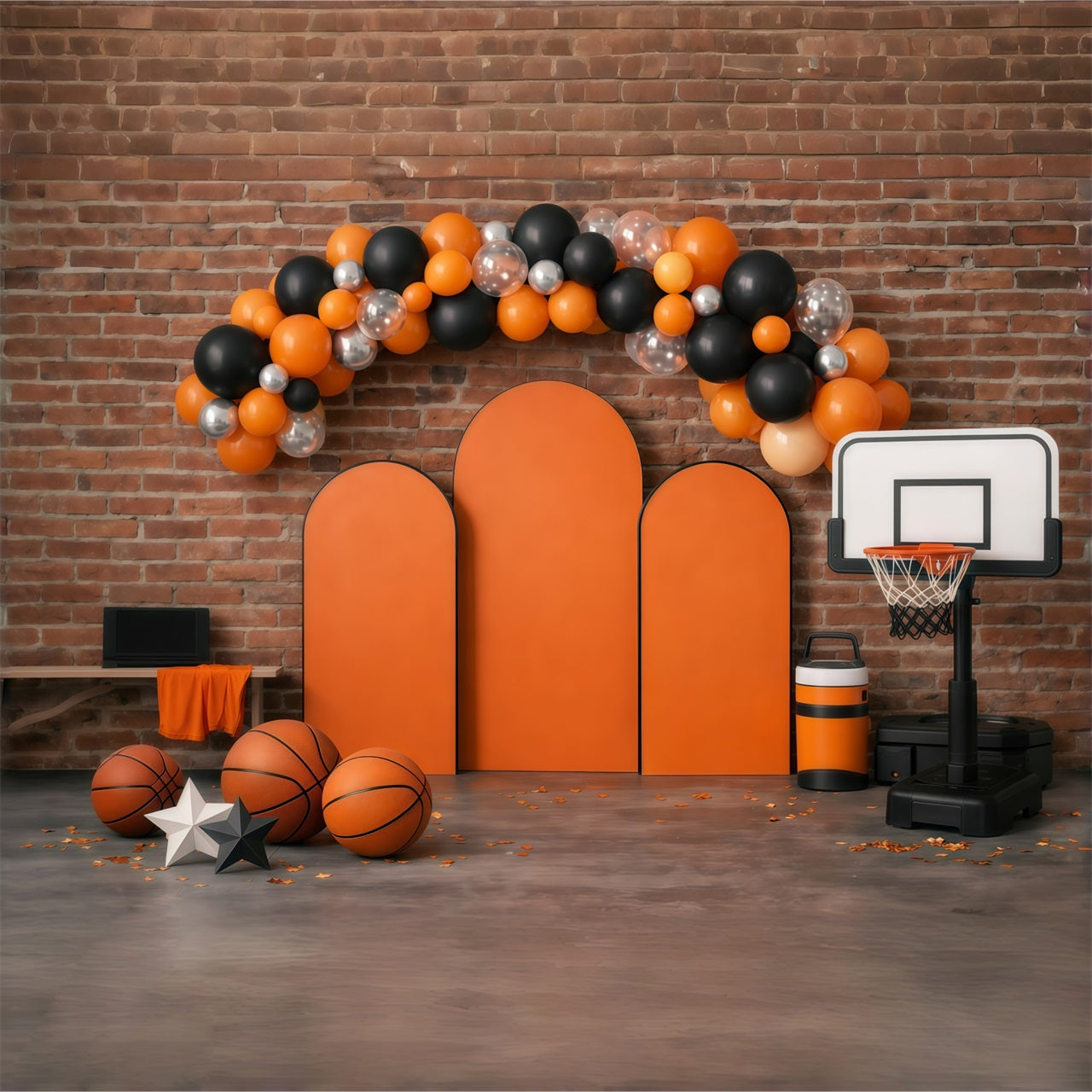Basketball-Hintergrund Backsteinmauer Ballonbogen Sport-Hintergründe für Fotografie GQ61-72