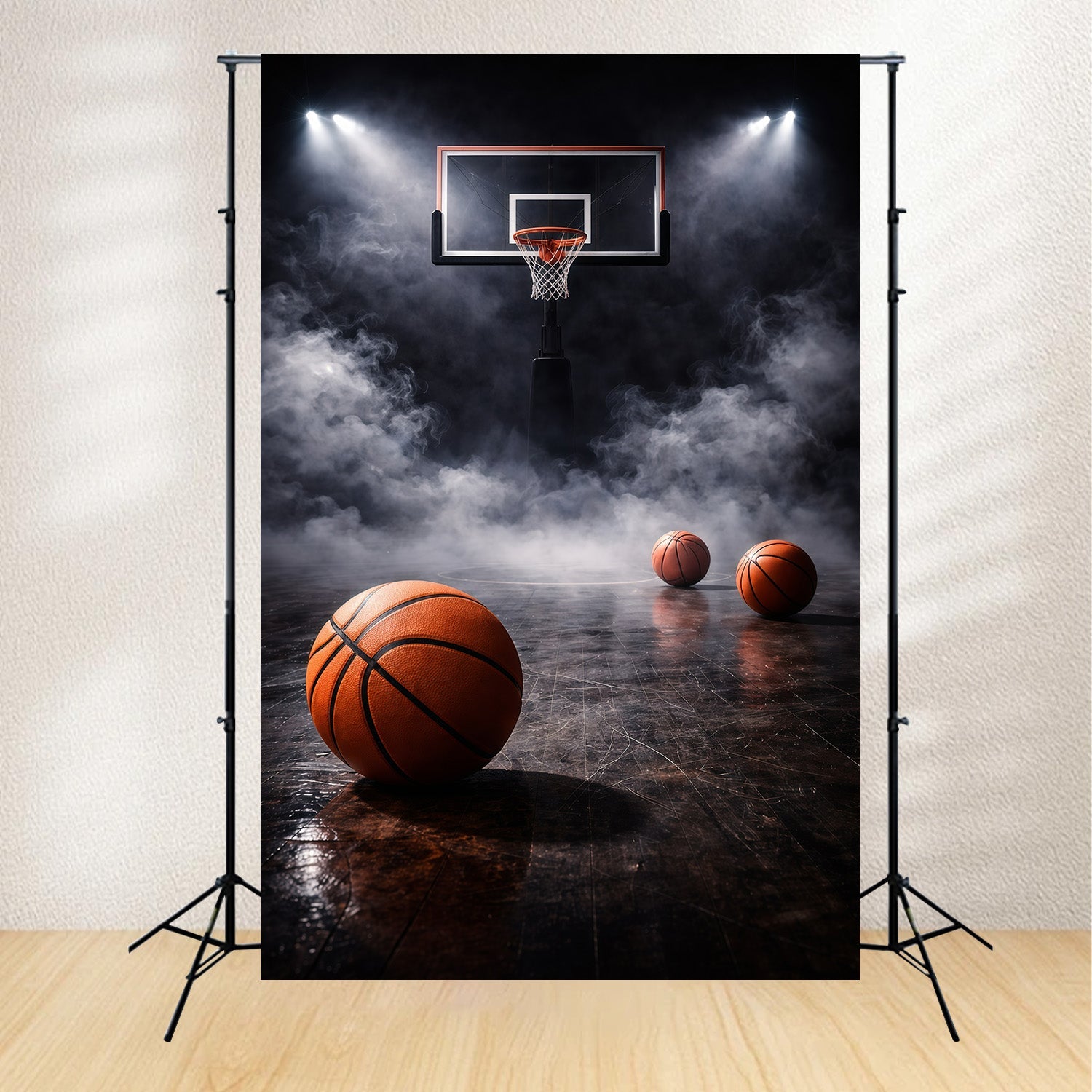 Basketball-Fotohintergrund Rauchstimmungsvoller Scheinwerfer Court Sportfotografie-Hintergründe GQ61-82