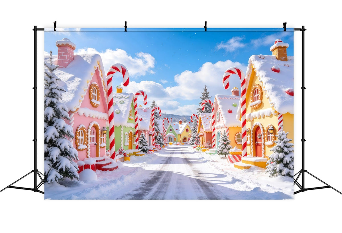Weihnachtsdorf Hintergrund Pastellfarbenes Süßigkeiten Lebkuchenhaus GQ610-1