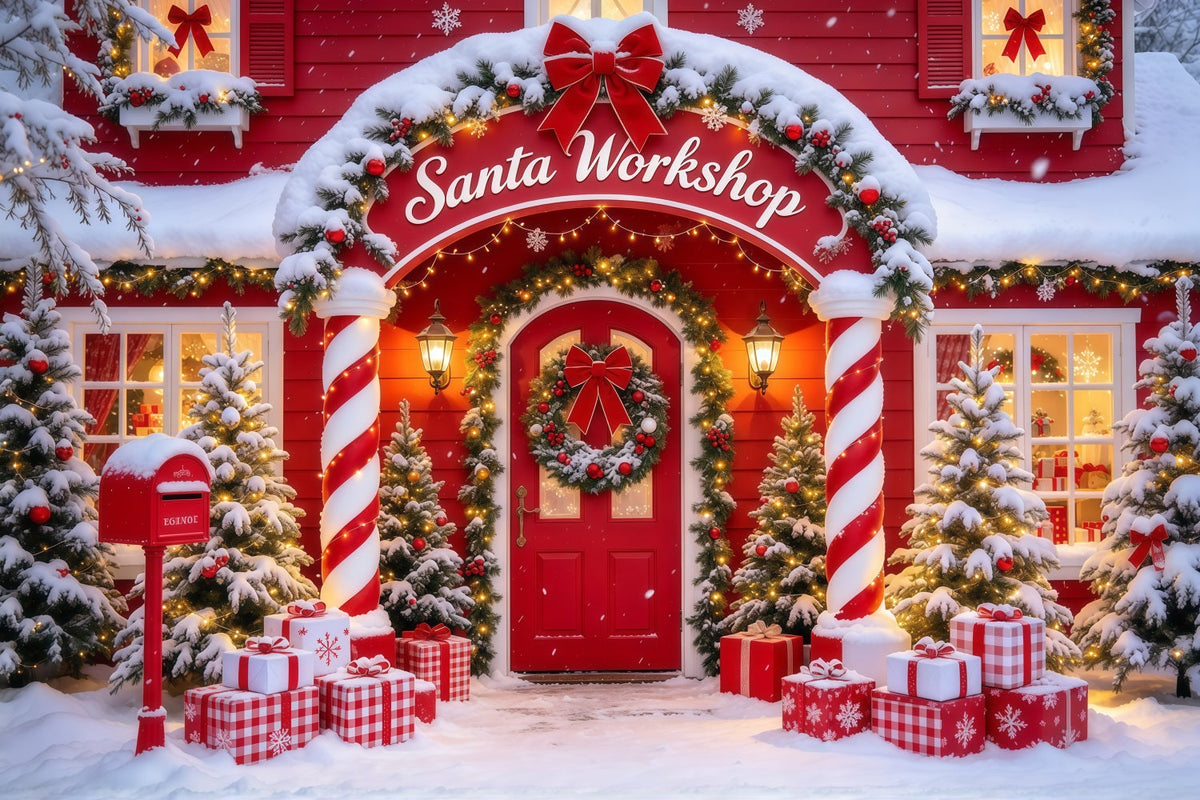 Weihnachtlicher Werkstatthintergrund Zuckerstangen Säulentür Eingang GQ610-10