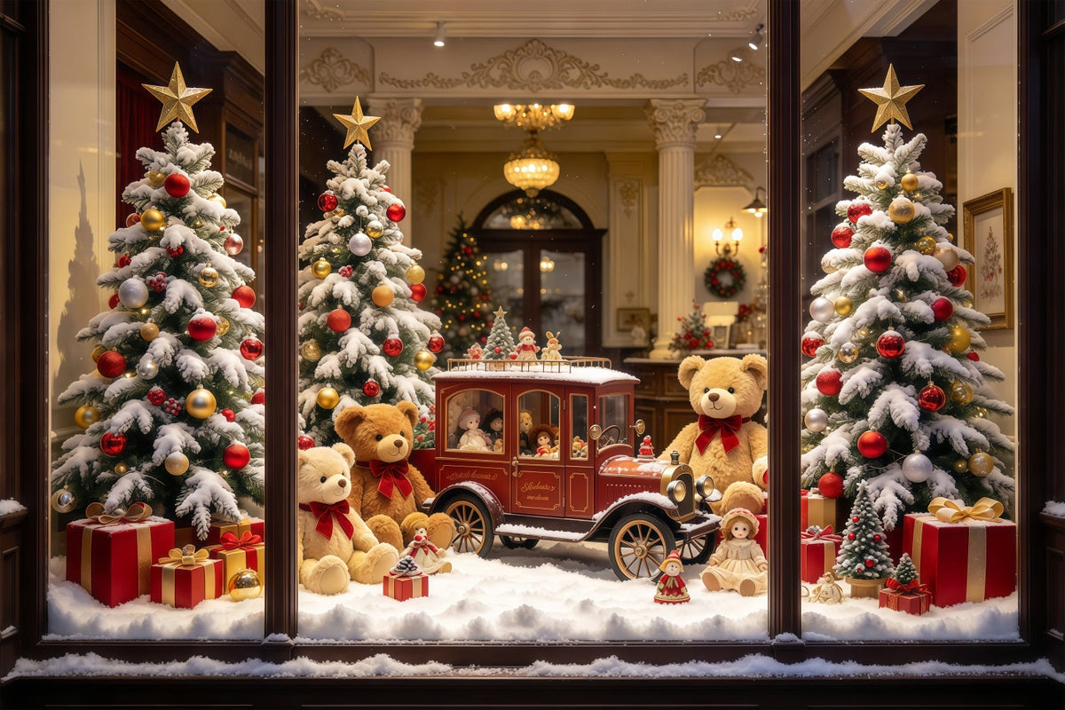 Weihnachtlicher Spielzeugladen-Hintergrund Vintage-Spielzeugauto Fenster GQ610-104