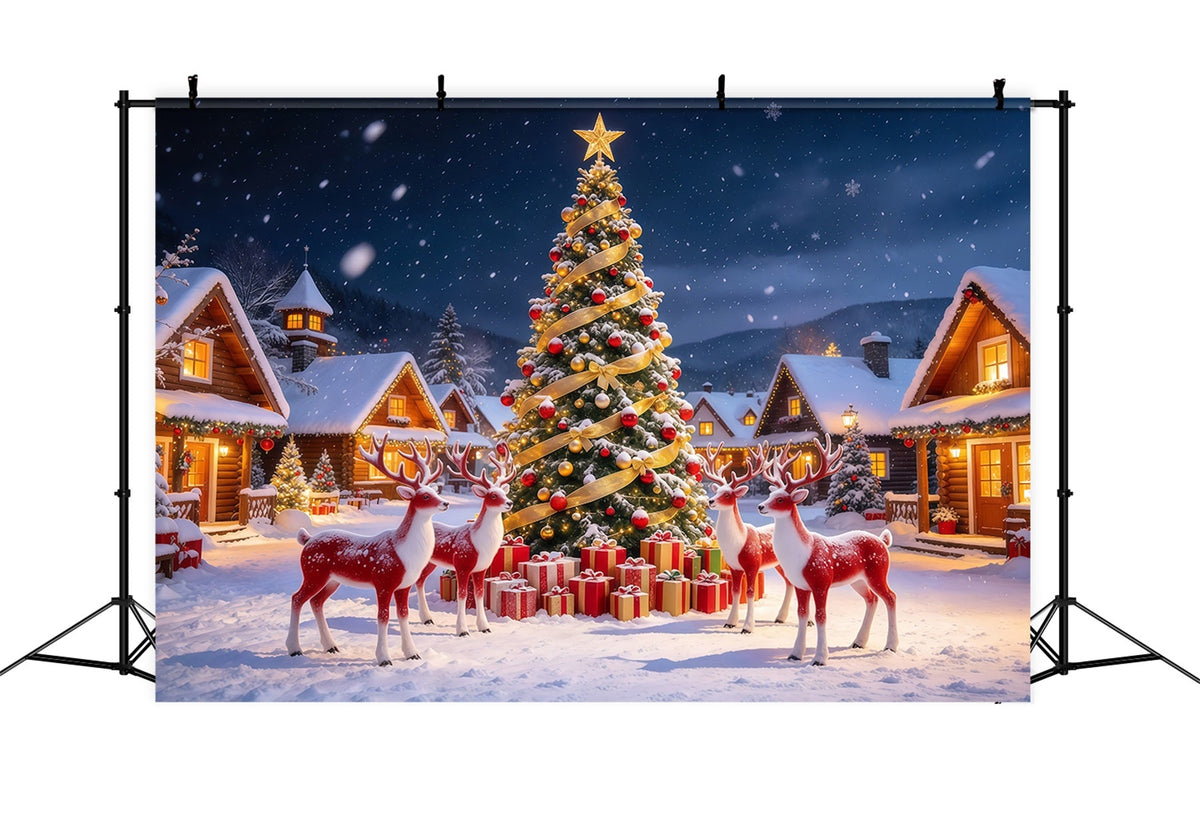 Retro-Weihnachtshintergrund Rentierdorf Verschneite Landschaft GQ610-105