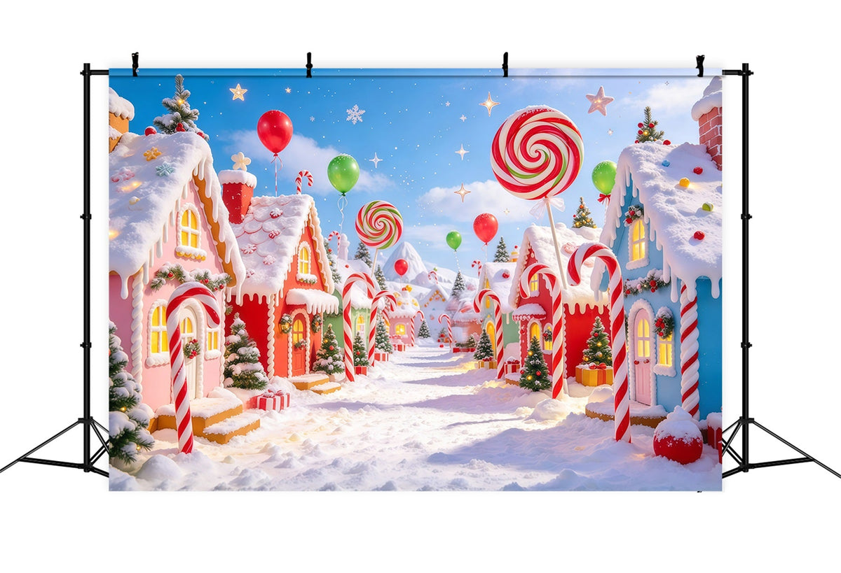 Weihnachtlicher Süßigkeitenland-Hintergrund Riesige Lutscher Süßigkeiten-Dorf GQ610-106