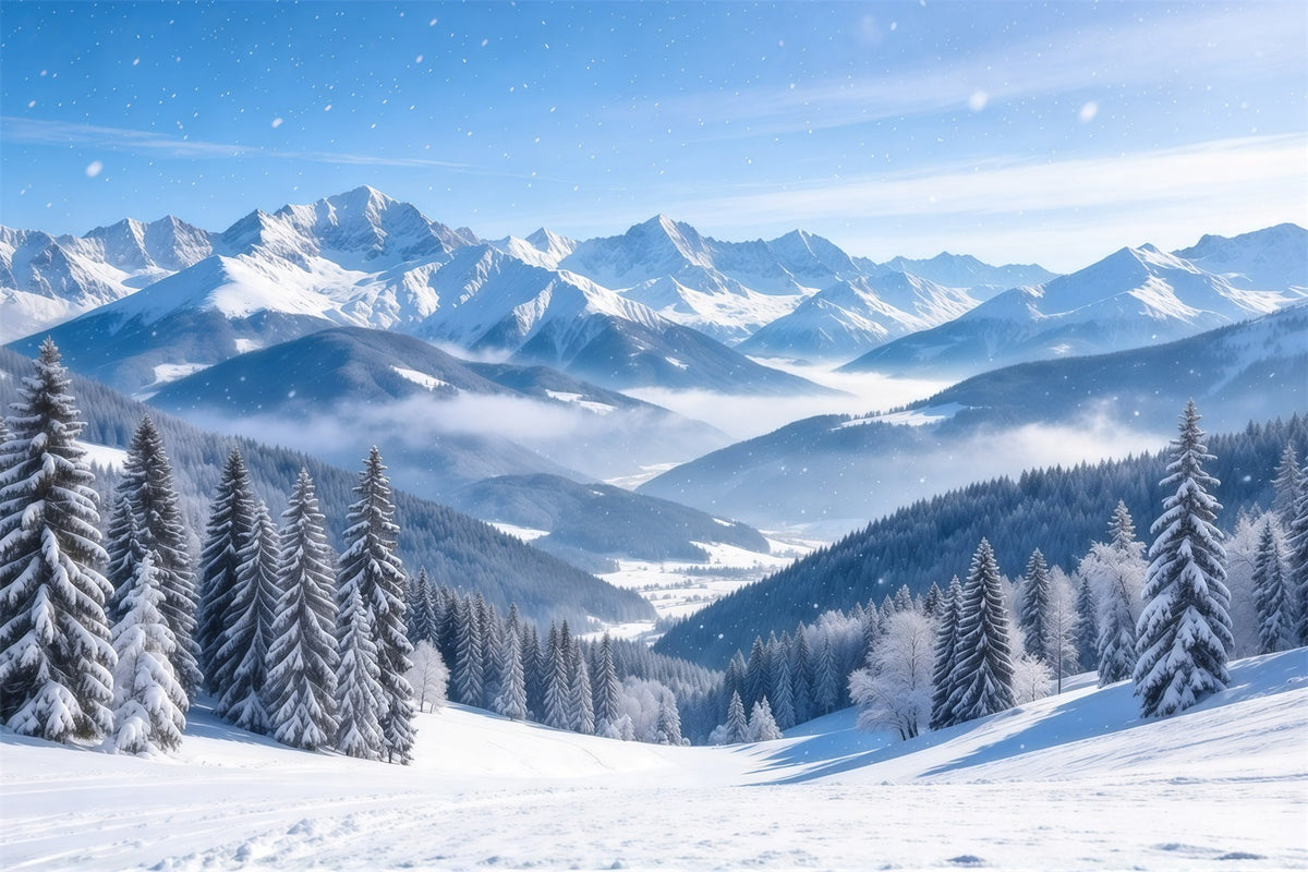 Winterwunderland-Weihnachtshintergrund Verschneite Alpenbergkette GQ610-108