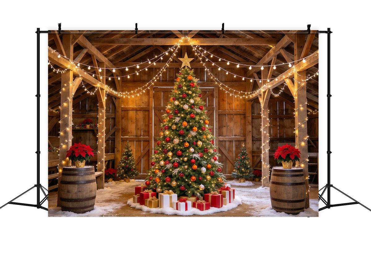 Weihnachtslichter-Fotohintergrund Rustikale Scheune Weihnachtsbaum-Auslage GQ610-109