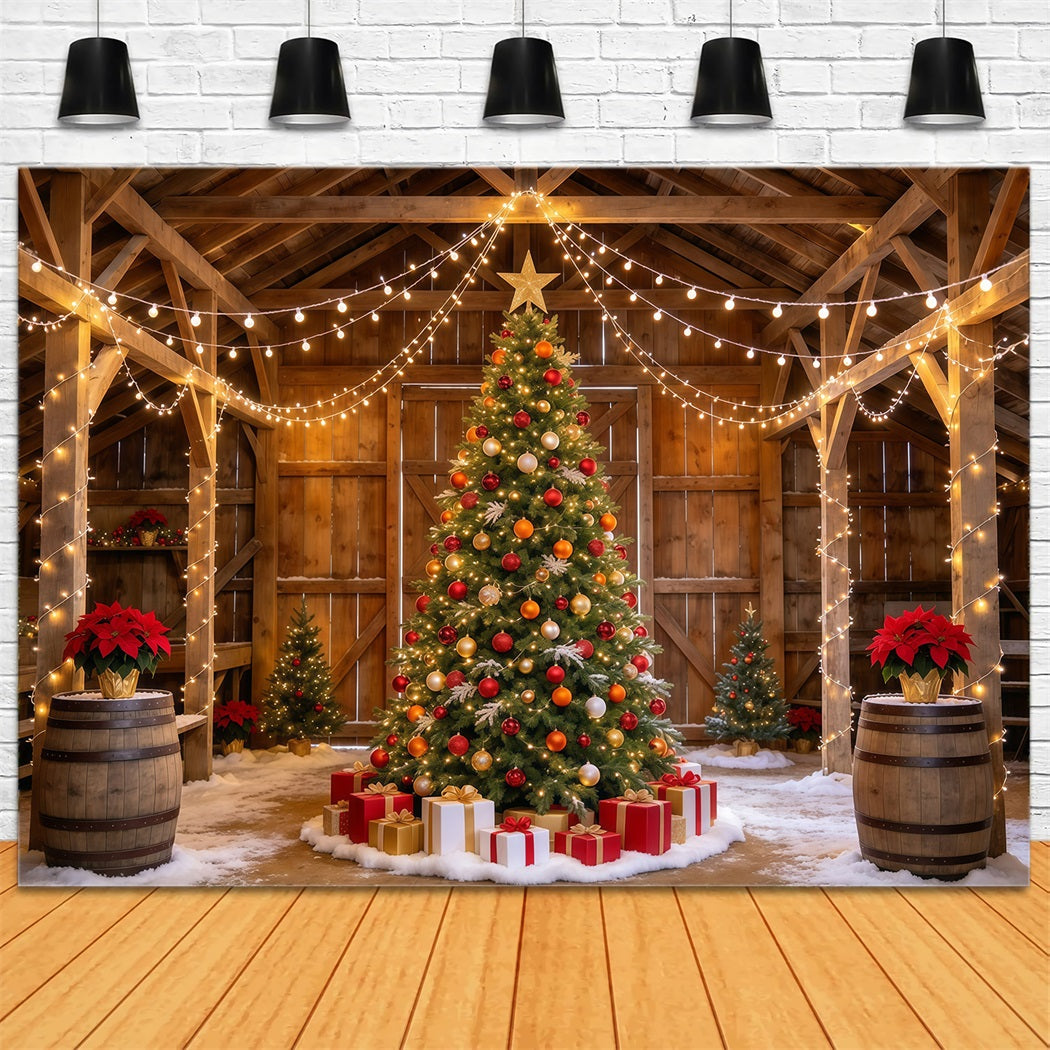 Weihnachtslichter-Fotohintergrund Rustikale Scheune Weihnachtsbaum-Auslage GQ610-109